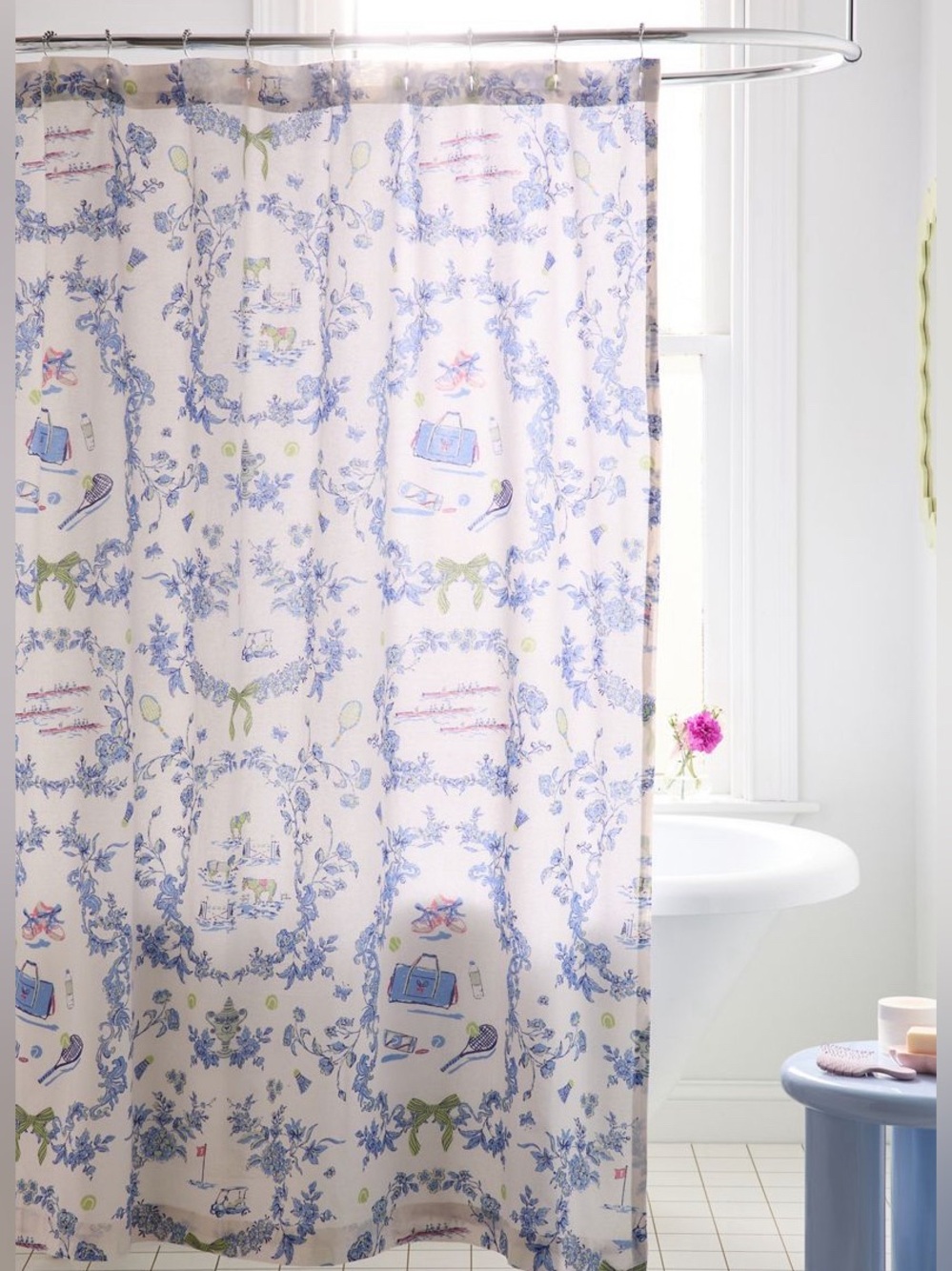 Urban Outfitters Preppy Toile Patterned Shower Curtain NWT